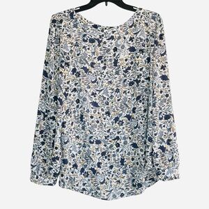 Loft Floral Vine Shirttail Blouse, Blue & Yellow floral top, size L